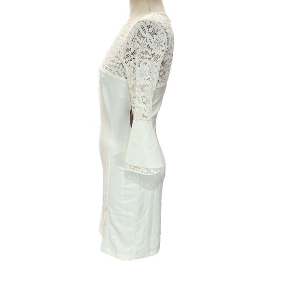 Lulu’s ivory white lace top bell sleeve fitted dress size large NWT *** - Picture 4 of 5